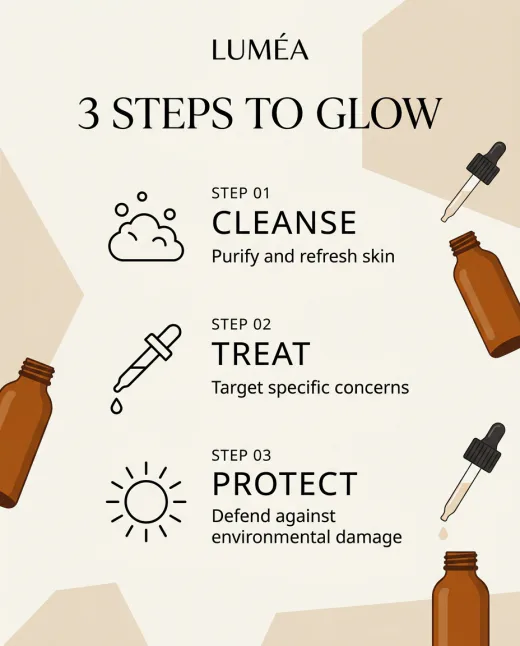 KI-generierte Infografik: Skincare-Routine in drei Schritten